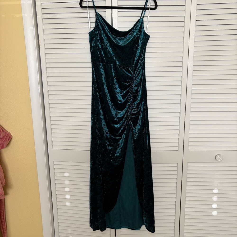 Lulu's Teal Velvet Maxi Dress